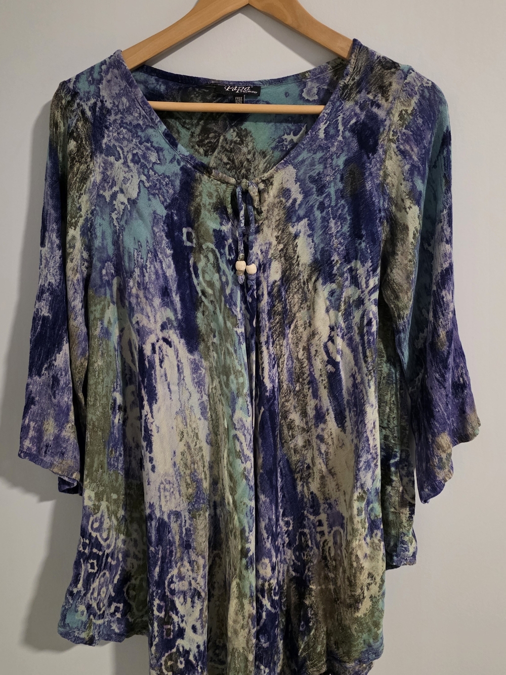 Papa Vancouver Boho Tunic Top Free Size Blue Green Purple 100% Rayon